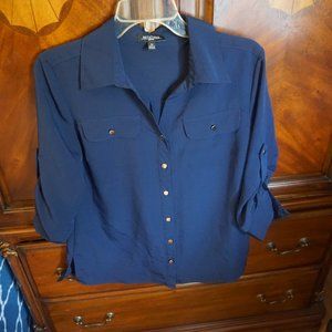 Notations Navy Blue Button Down Shirt With Pockets